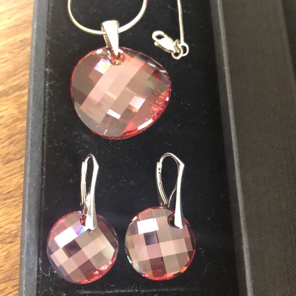 Sterling Silver Crystal Pendant Necklace and Earrings Set - Stamped: 925 ITALY - Picture 13 of 13